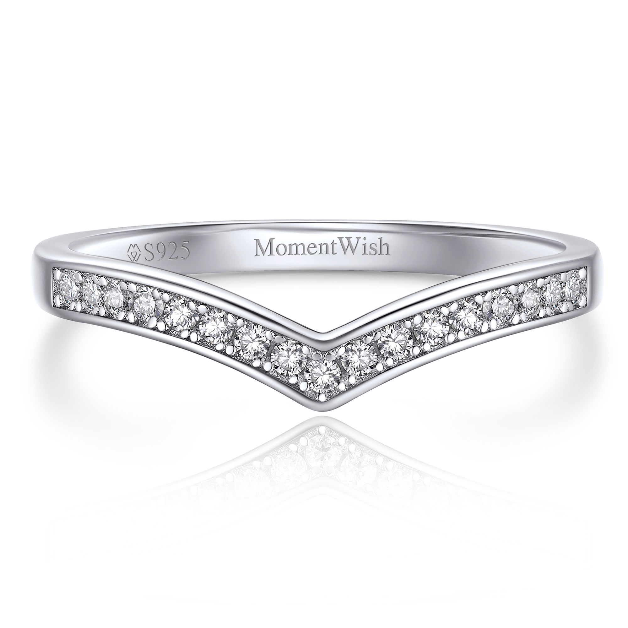 MomentWish Wedding Band, Moissanite Engagement Ring for Women 925 Sterling Silver Diamond Promise Ring-Size7